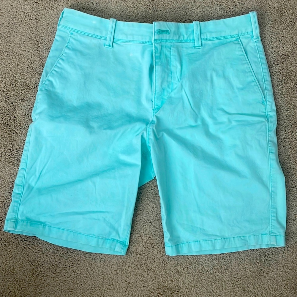 EXPRESS MENS TEAL TURQUOISE STRETCH SHORTS SIZE 30,  7” INSEAM